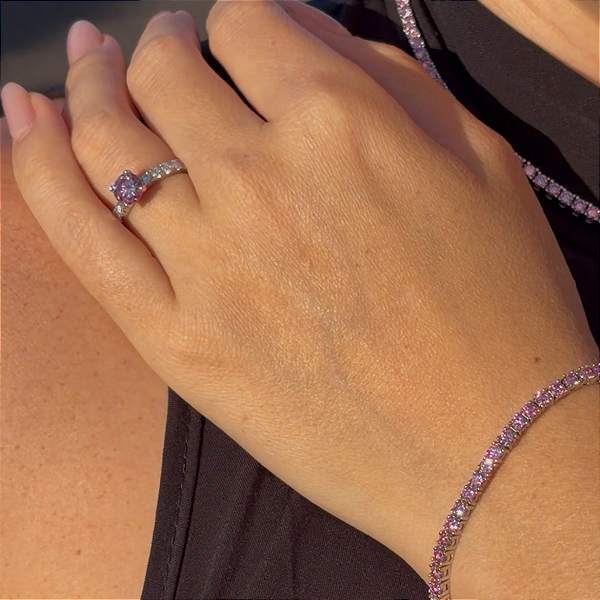 Pulseira riviera fecho gaveta moissanite rosa 3mm 0.1ct