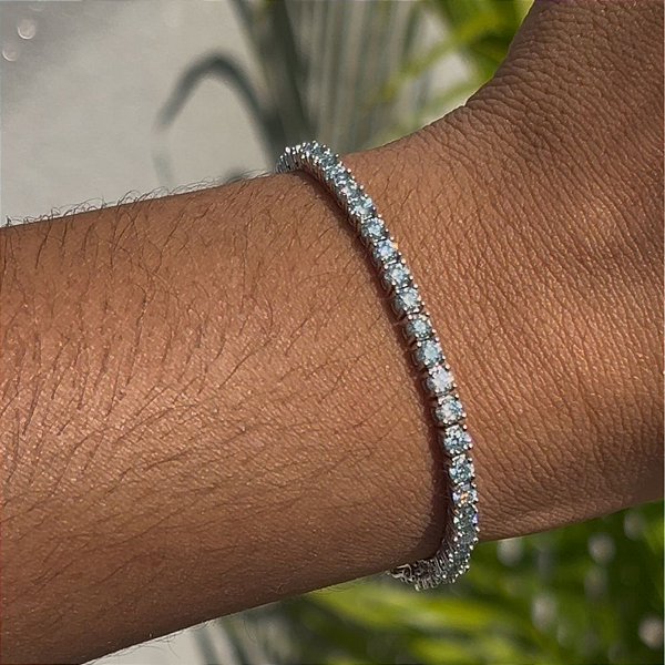 Pulseira riviera fecho gaveta moissanite azul 3mm 0.1ct