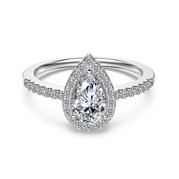 Anel gota cravejada moissante 5x8mm 1.0ct prata 925 Eternal