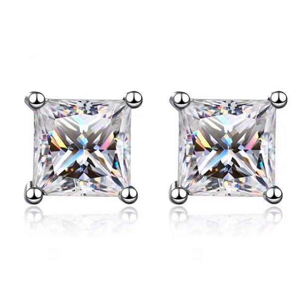 Brinco Princess cut Moissanite 5.5x5.5  1ct Prata 925