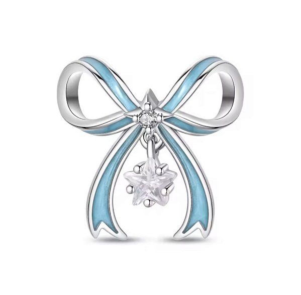 Berloque laço azul com estrela pendente rodio eternal joias