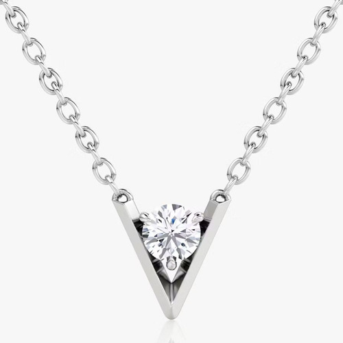 Colar moissanite em V ponto de luz 6.5mm 1.0ct prata 925 cor: Prata