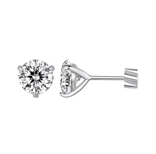 Brinco tarraxa baby Moissanite 6,5mm 1ct Prata 925 Eternal