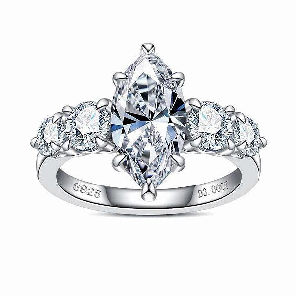 Anel moissanite marquise 3.0ct prata 925 Eternal com GRA