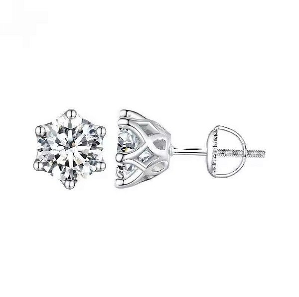 Brinco rosca ponto de luz moissanite 5mm 0.5ct prata 925
