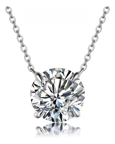 Colar moissanite ponto de luz 6.5mm 1.0ct prata 925 cor: Silver