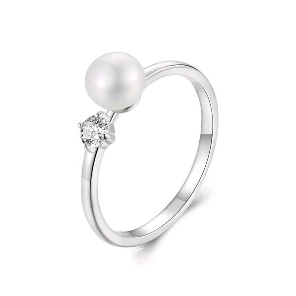 Anel perola natural e moissanite 0.1ct Prata 925  Eternal