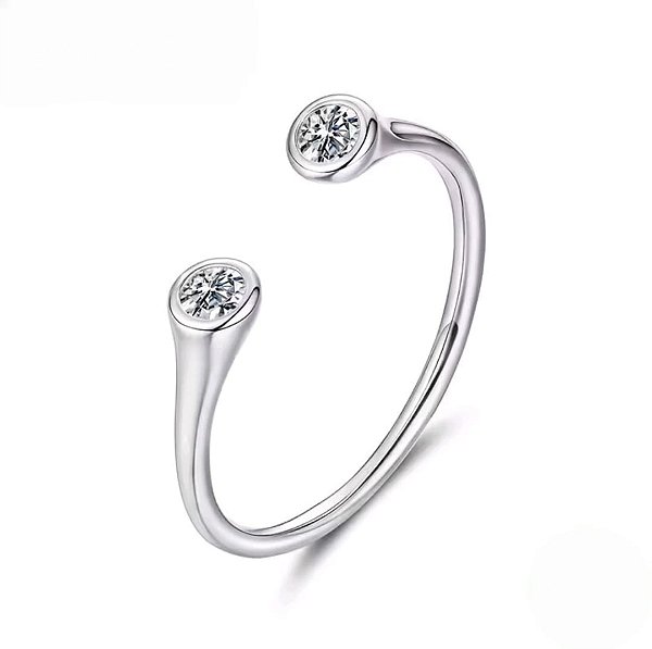 Anel ajustável pedra moissanite 3mm 0.1ct prata 925 Eternal