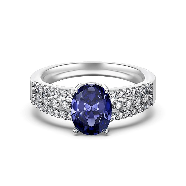 Anel Princesa Diana Pedra Azul Safira Prata 925 Eternal
