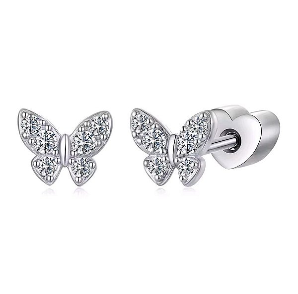 Brinco borboleta tarraxa baby Moissanite 0.012ct Prata 925
