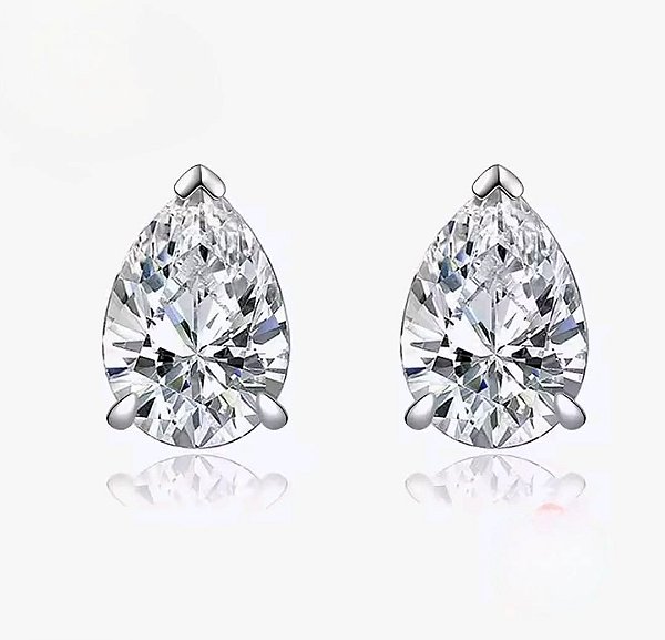 Brinco Moissanite Pear 8x5mm 1.0ct prata 925 Eternal joias
