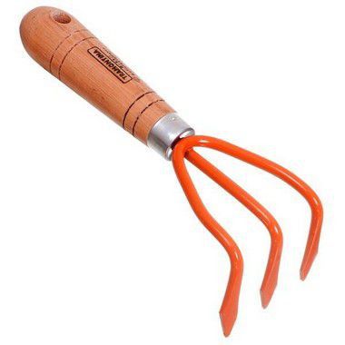 Ancinho Metálico com 3 Dentes para Jardinagem Tramontina com Cabo de Madeira