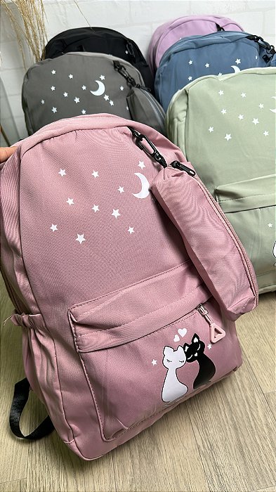 Mochila gatinho c/ estojo- 1012