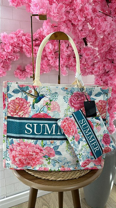 Bolsa summer c/ necesserie (rosas)- 2545