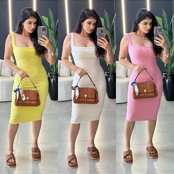 Vestido midi anarruga c/ alça