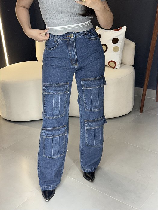 Calça jeans  cargo Jessica c/ 4 bolso frente - 010