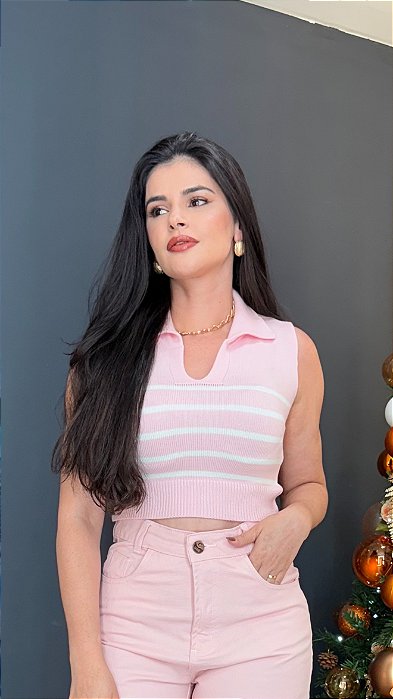 Cropped polo tricô
