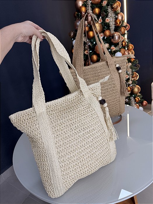 Bolsa palha com chaveiro - 25040