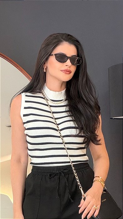 Blusa/cropeed listrada gola alta - 5125