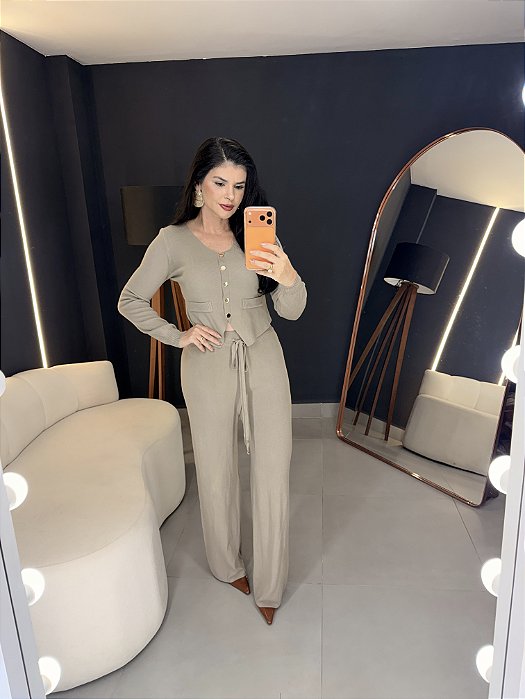 Conjunto em linha cropped colete + calça - 53068