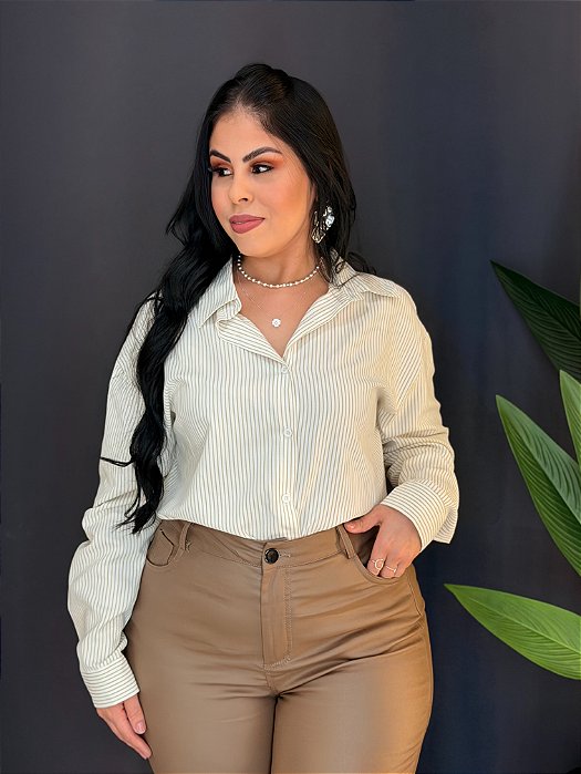 Camisa plus listrada manga longa - 32573