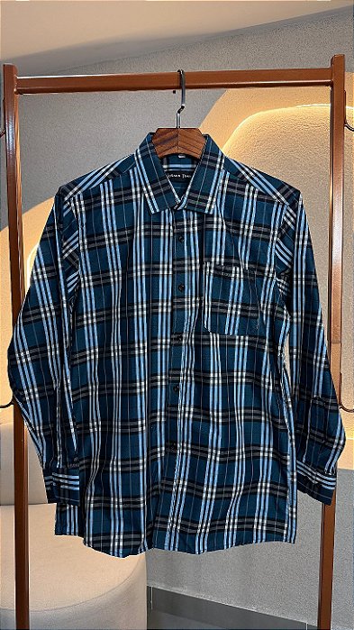 Camisa xadrez unissex - (Verde petróleo /preto)
