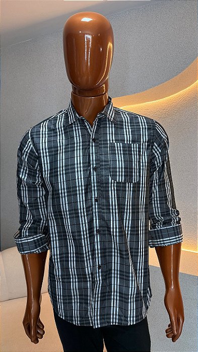 Camisa xadrez unissex (Cinza/branco)