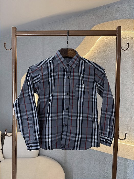 Camisa xadrez infantil (Cinza/vermelho)