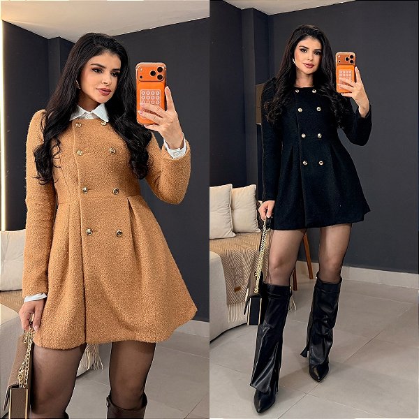 Vestido/sobretudo em lã batida