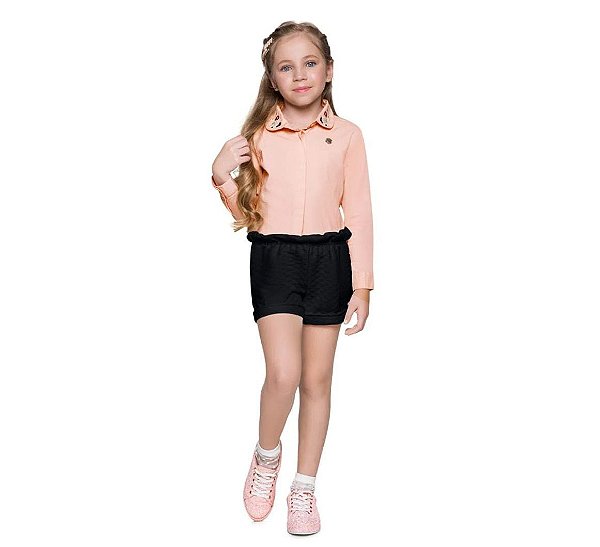 Conjunto Infantil Menina Camisa e Shorts Metelassê Mundi