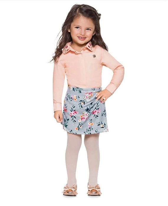 Conjunto Infantil Menina Camisa e Shorts Saia Mundi