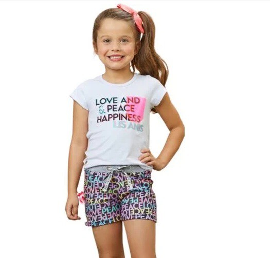 Conjunto Feminino Infantil Blusa e Shorts Lis Anis