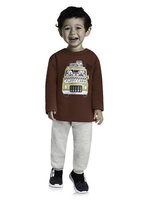 Conjunto de Moletom Infantil Bebê Menino Blusa e Calça