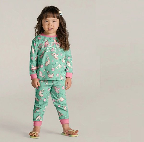 Pijama Brilha No Escuro Infantil Menina Blusa e Calça