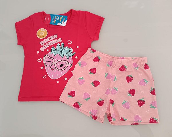 Pijama Infantil Brilha no Escuro Menina Camiseta e Shorts