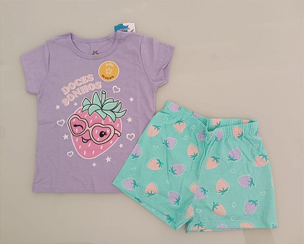 Pijama Infantil Brilha no Escuro Menina Camiseta e Shorts