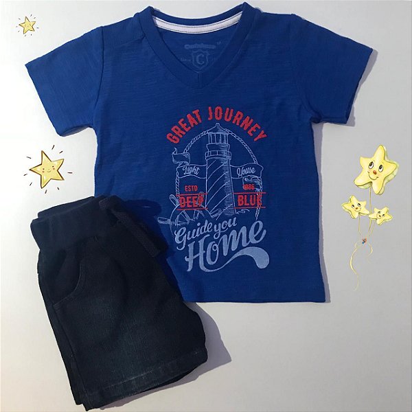 Conjunto de Bebê Shorts e Camiseta blue-jeans