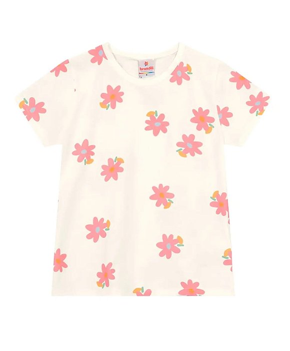 Blusa Manga Curta Infantil Menina Floral Brandili