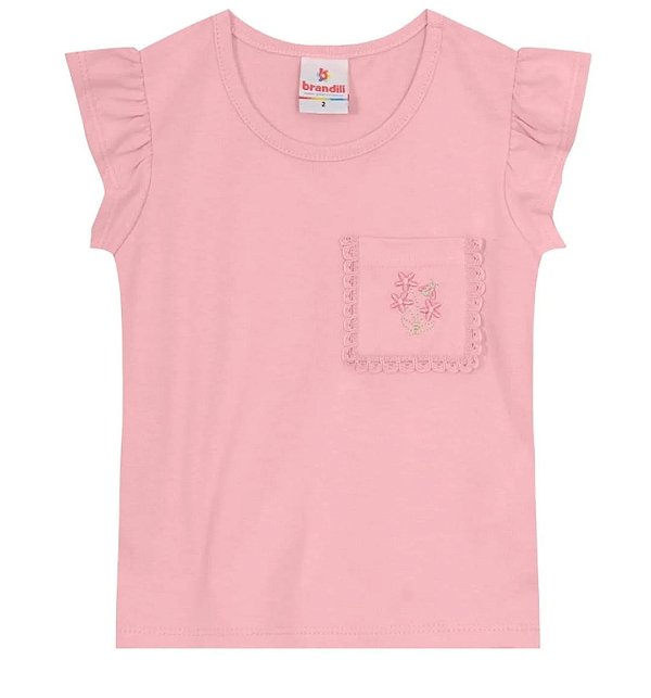 Blusa Manga Curta Infantil Menina com Bolso Brandili