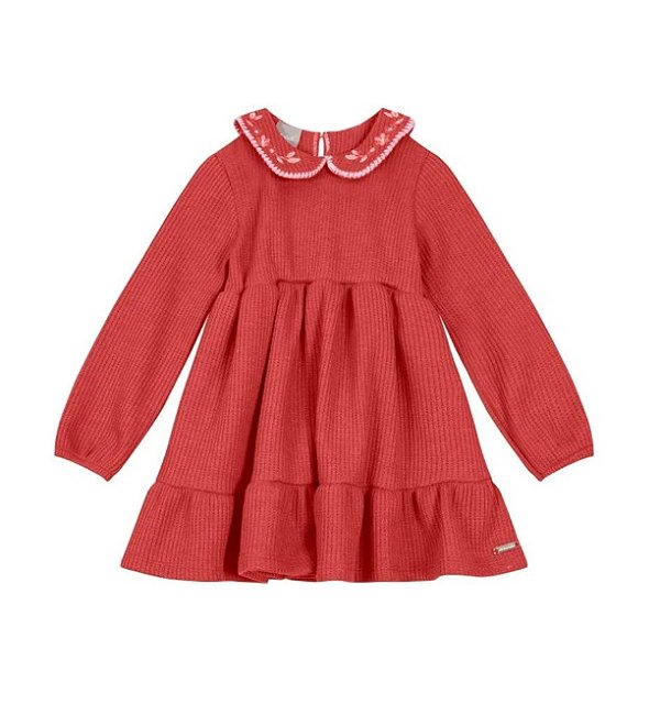 Vestido Manga Longa Infantil Mundi com Bordado