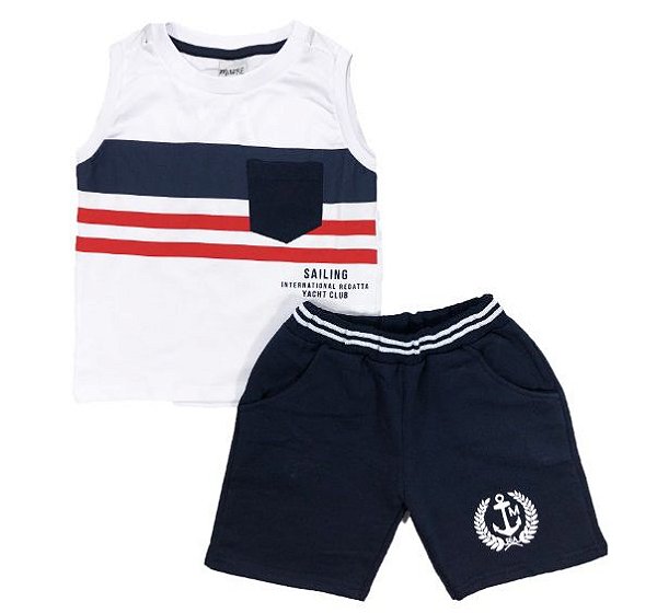 Conjunto Infantil Menino Camiseta Regata e Bermuda Moletinho Sailing