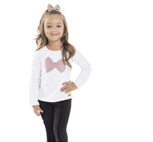 Blusa Infantil Manga Longa Laço