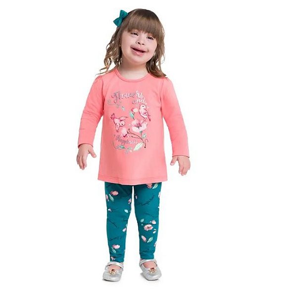 Conjunto Infantil Menina Camiseta Manga Longa e Legging Flower