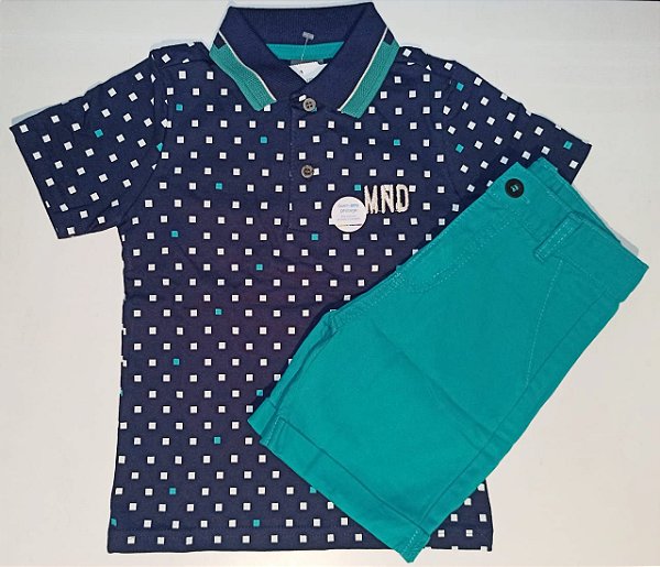 Conjunto Infantil Juvenil Menino Camiseta Polo e Bermuda de Sarja Mundi