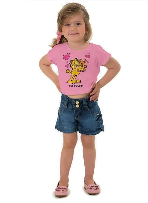 Blusa Infantil Garfield meia malha flamê (rosa)