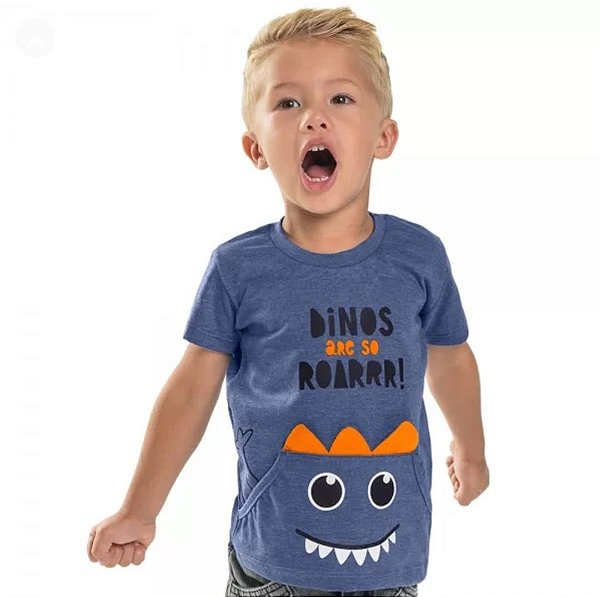 Camiseta Infantil Dino com Bolso