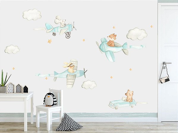 Adesivo Quarto Infantil Animais Voadores Aquarela