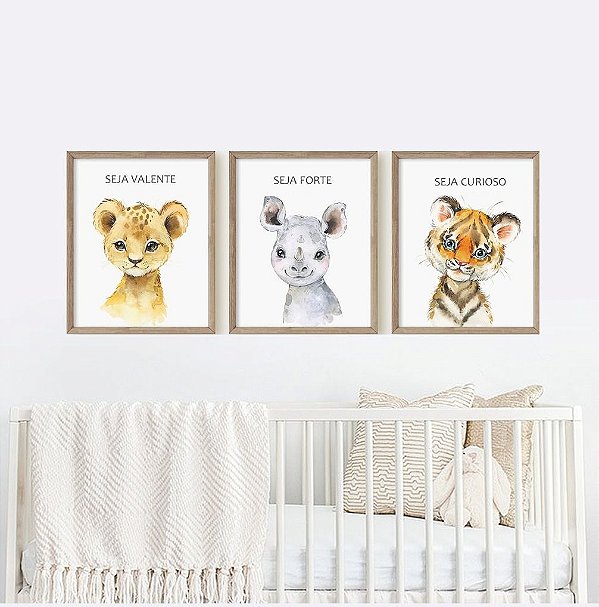 Quadro Infantil Decorativo Baby Animais Safari Cute