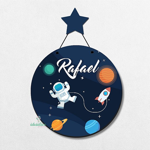 Enfeite Porta Maternidade Mdf Nome Astronauta Azul