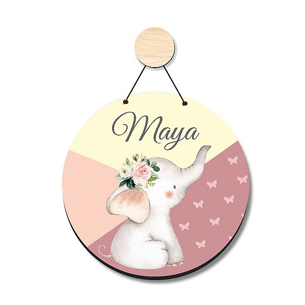 Enfeite Porta Maternidade Bebê Nome Personalizado Elefantinho Menina Aquarela